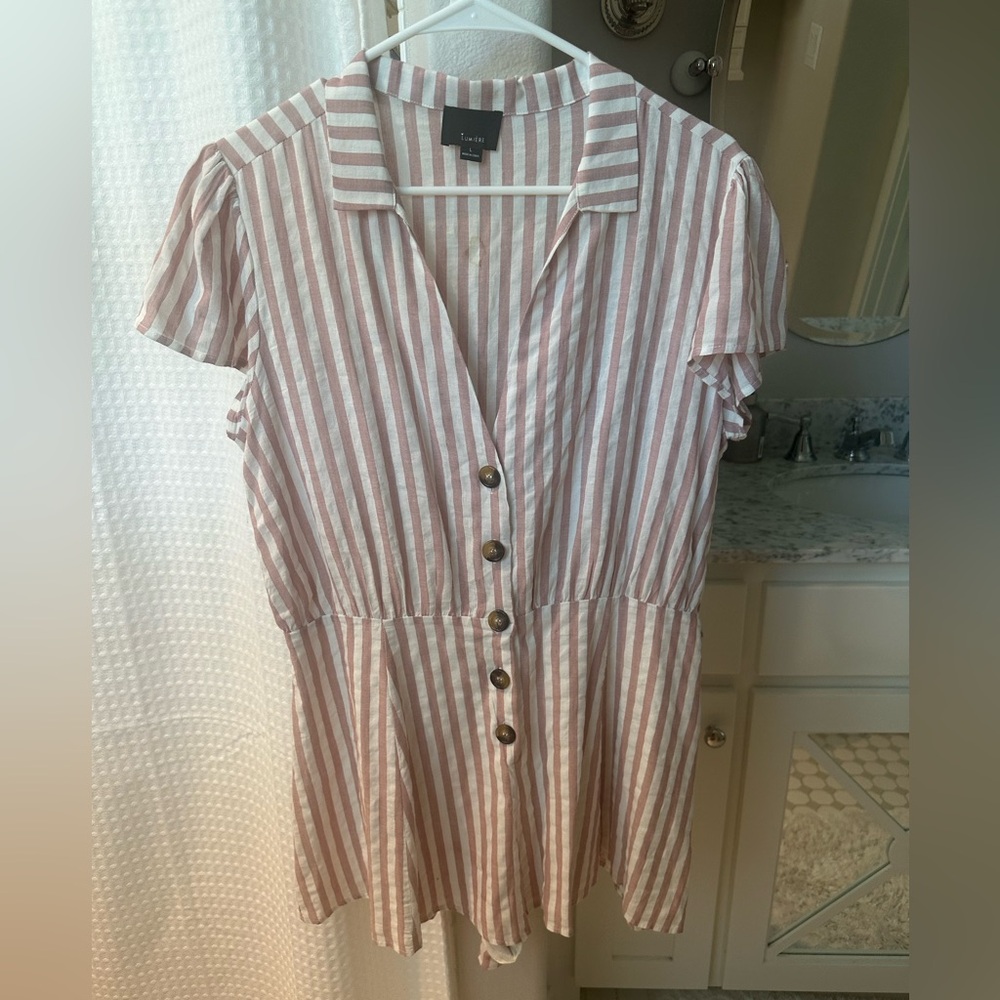 Lumiere Pink and White Striped Top
